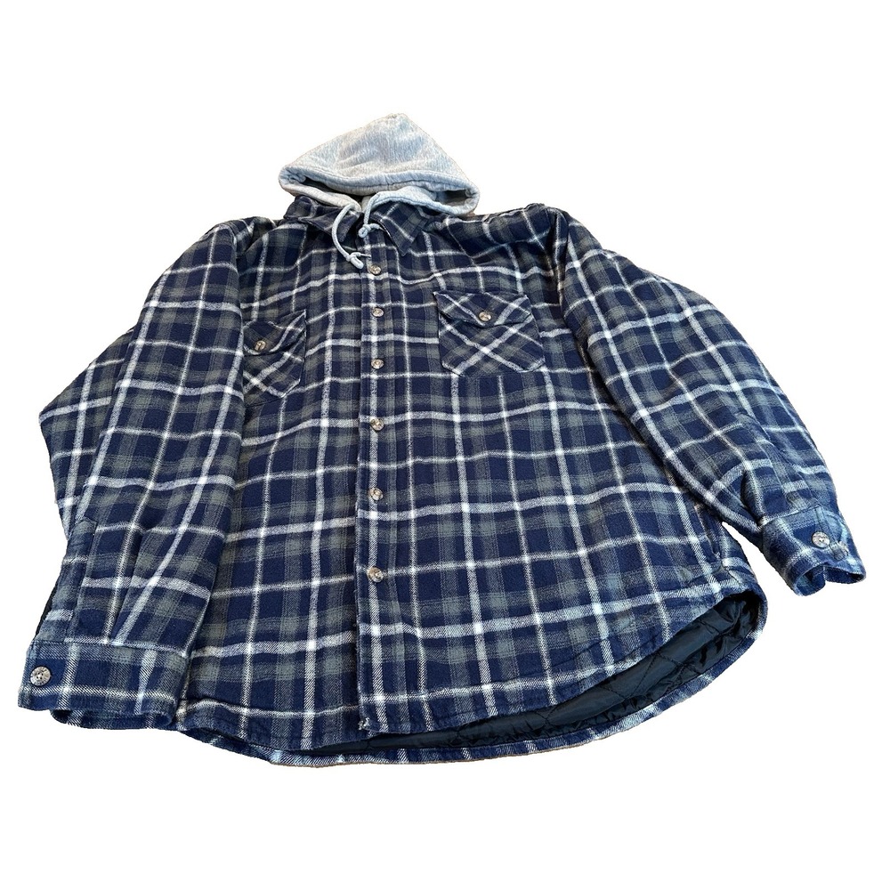 Field & Stream Flannel Hoodie Shirt Jacket Quilt Lined Men Plaid Shacket Size XL
